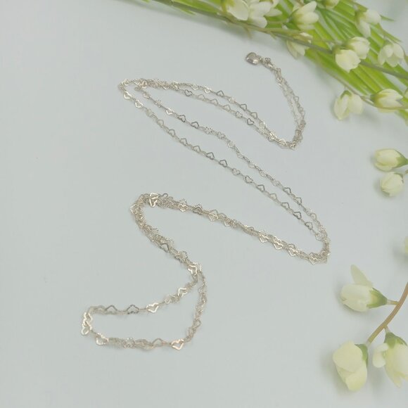 Vintage Sterling Silver Heart Link Necklace - Picture 5 of 14